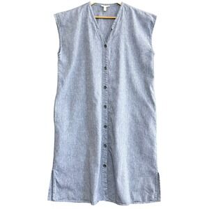 EILEEN FISHER Chambray Linen Organic Cotton Button-Up Midi Dress Size Large